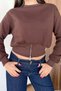 Women's Crew Neck Zipper Detailed Basic Sweatshirt Brown - 27K 2721 - 2