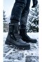 Men's Black Faux Leather Military Boots Zippered Lace-Up Non-Slip Sole Boots 638 - 3