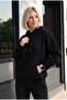Women's Basic Hooded 3 Thread Regular Fit Black Sweatshirt with Kangaroo Pocket - 5