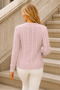 Women's Long Sleeve Crew Neck Hair Braided Soft Textured Trendy Stylish Elegant Casual Powder Knitwear Sweater - 3