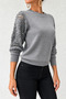 Women's Crew Neck Half Fisherman Sleeve Lace Detailed Gray Sweater - 4