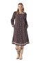 Long Sleeve Feriha Crew Neck Violet Pattern Buttoned Winter Flannel Midi Dress Purple Purple
