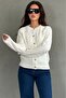 Ecru Crew Neck Knitted Patterned Women's Cardigan Mg2899 - 4