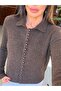 Women's Chocolate Brown Button Detailed Fitted Polo Neck Blouse - 2