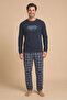 5804 Interlock Winter Thick Fabric Plaid Pajamas Men's Home Pajama Set - 4
