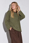 Women's Green Brown Striped Crew Neck Oversize Sweatshirt - 3