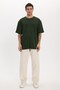 Unisex Oversize Wide Cut 100% Cotton Soft Texture Basic Crew Neck Khaki T-Shirt - 2