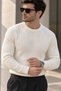 Vertical Ribbed Crew Neck Men's Knitwear Sweater - Ecru - 2