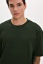 Unisex Oversize Wide Cut 100% Cotton Soft Texture Basic Crew Neck Khaki T-Shirt - 5