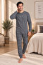 Falkom 5802 Interlock Winter Thick Fabric Plaid Pajama Men's Home Pajama Set