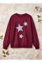 Women's 3 Star Printed Crew Neck Oversized Sweatshirt