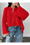 Women's Ecru Openwork Side-Tie Wide Sleeve Buttoned Short Knitwear Cardigan - 4
