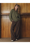 Women's Khaki Brown Striped Oversize Crew Neck Long Sleeve Sweatshirt - 2