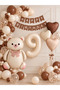 Party 9-Year-Old Teddy Bear Themed Birthday Balloon Set with Numbers 1-9 Brown Cream Happy Birthday