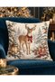 Christmas Themed Deer, Fox, Rabbit, Owl Patterned Digital Printed Set of 4 Gift Throw Pillow Covers - 6