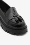 Black Patent Leather Genuine Leather Tasseled Thick Sole Women's Loafer Shoes - 2