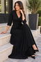 Timeless Elegance - Women's Double-Breasted Collar, Waist-Tie, Flowing Long Formal Dress - 3