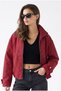 4990 Women's Stand Collar Plaid Patterned Zippered Bomber Jacket Red - 4