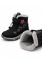 Children's Velcro and Elastic Laced Fur Anti-Slip Flexible Light Sole Boots - Black Smoke - 5