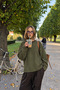 Women's Green Brown Striped Crew Neck Oversize Sweatshirt