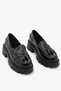 Black Patent Leather Genuine Leather Tasseled Thick Sole Women's Loafer Shoes