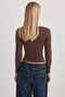 Square Neck Lace Detailed 95% Cotton Ribbed Long Sleeve Brown Blouse - 4