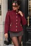 Women's Burgundy Judge Collar Gold Button Detailed Premium Suede Jacket Nbstr1034 - 3