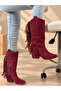 Arizona Burgundy Suede Tasseled 5 cm Heel Dallas Boots Botties - 5