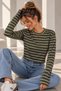 Women's Striped Crew Neck Long Sleeve Basic Blouse Zg3535 - 3