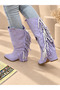 Arizona Lila Suede Tasseled 5 cm Heel Dallas Boots Botties - 4
