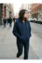Women's Zipper Hooded Sweatshirt 3 Thread Threaded Thick Navy Blue Zip Hoodie - 2