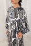 Digital Printed Satin Stylish Dress Black - 6
