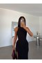 Waist Detailed Long Dress - Black - 5
