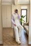 Women's Seasonal Tunic Trouser Set Striped Belted Wide Leg Hijab Two-Piece Set - 3
