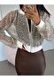 Zippered Sequin Cardigan - Stone - 3