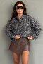 Camel Plaid Pattern Oversize Women's Shirt Mg2900 - 5
