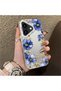 iPhone 16 Plus Compatible Elegant Floral Case, Blue Flower Golden Branch Creative Flat Print