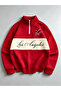 Unisex Half-Zip Los Angeles Printed Double Color Stand Collar 100% Cotton Sweatshirt - 2
