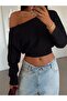 Boat Neck Long Sleeve Blouse - Black - 3