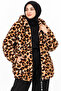 Women's Leopard Patterned Plush Jacket Hooded Zipper Plus Size Oversize Cardigan - 4