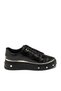 Women's Black Patent Leather Crocodile Printed Gold Stud Detailed Thick Sole Sneaker Sports Shoes - 3