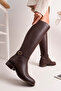 Alba Model Genuine Leather Brown Leather Side Zipper Thick Heel Buckle Daily Women's Boots - 3
