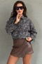 Camel Plaid Pattern Oversize Women's Shirt Mg2900 - 6