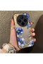 Vivo X300 Compatible Elegant Flower Case, Blue Flower Golden Branch Creative Flat Printing