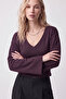 Plum V-Neck Bat Sleeve 97% Cotton T-Shirt - 2