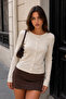 Women's Beige Cotton Long Sleeve Crew Neck Body-Hugging Buttoned Basic Cardigan - 4