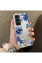 Samsung Galaxy S24 Fe Compatible Elegant Flower Case, Blue Flower Golden Branch Creative Flat Print