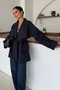 Women's Navy Blue Double-Breasted Collar Belted Short Oversize Trench Coat - 4
