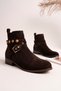 Nova Model Genuine Leather Brown Suede Buckle Fastened with Elastic on the Side Thick Heel Daily Women's Boots - 4