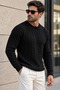 Hair Knit Crew Neck Wool Blend Men's Sweater - Black - 4